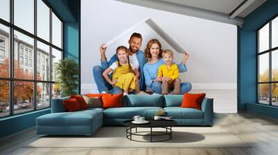 concept housing a young family. mother father and children in  new home Wall mural