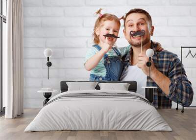 funny family father and child with a mustache Wall mural