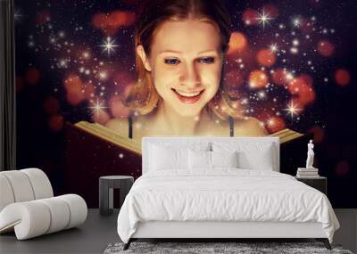 girl reading  magic book Wall mural