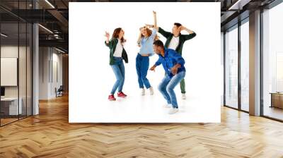 group of cheerful young people men and women isolated on white background. Wall mural