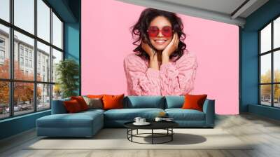 Happy ethnic woman in sunglasses laughing. Wall mural