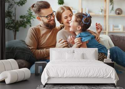 happy family mother father and child daughter laughing   at home Wall mural