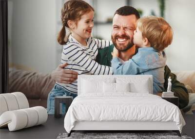 Happy father getting congratulations from kids. Wall mural