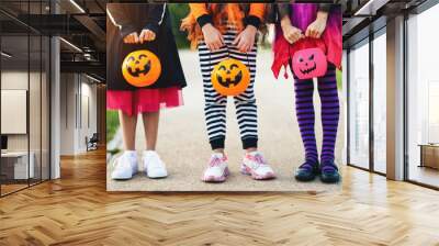 Happy Halloween! legs of funny children in carnival costumes outdoors Wall mural