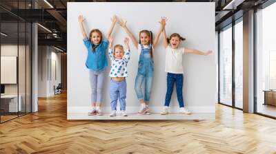 happy kids friends around empty walls. Wall mural