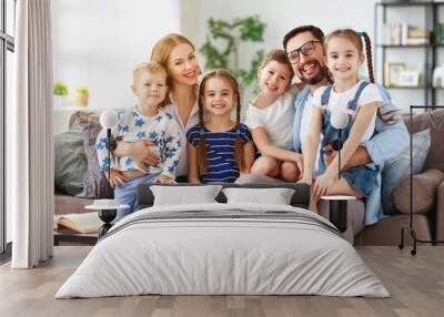 happy large family mother father and children   at home. Wall mural