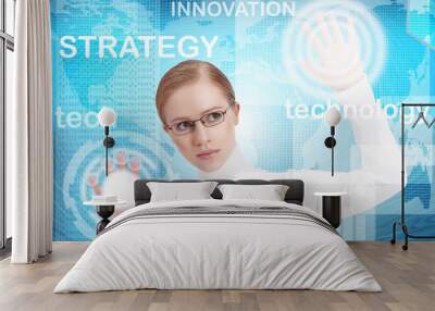 interface business office of the future, a woman in a blue moder Wall mural