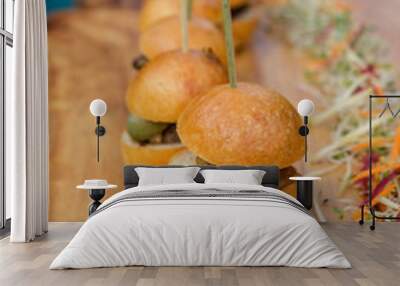 mini sliders on a wood platter Wall mural