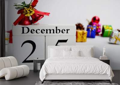 Cube Date 25th December with blurred christmas ornament background Wall mural