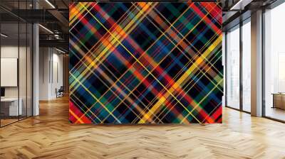 A detailed close-up of the traditional St. Andrew's Day tartan pattern, highlighting its intricate weaving and rich, vibrant colors against a clear white background. Wall mural