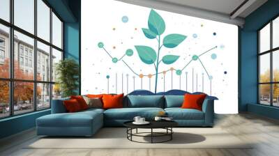 a stylized illustration of a growing plant with leaves shaped like charts and graphs, symbolizing growth and data analysis illustration Wall mural