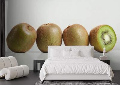 Four whole kiwis on a white surface with a white background Hyper realistic. Shot with canon 5d Mark III on a clear white background --ar 3:2 --style raw Job ID: c3380f1d-1a0a-46d3-88e9-a735f5321c01 Wall mural