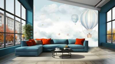 3d wallpaper watercolor baby air balloon seamless Wall mural