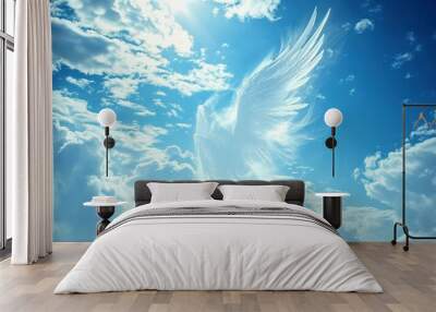 Angel spirit in blue sky with clouds Wall mural