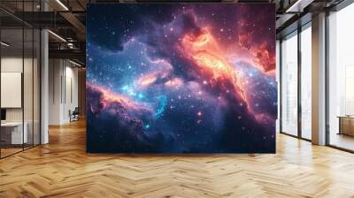 Beautiful fantasy starry night sky, blue and purple colorful, galaxy and aurora 4k wallpaper Wall mural