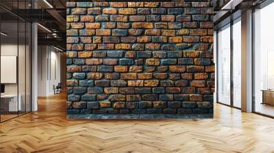 Brick wall texture background. Red brick wall wallpaper in vintage style. Orange background. Interior of brick building. Red brickwork. House construction industry background. Loft style house wall Wall mural