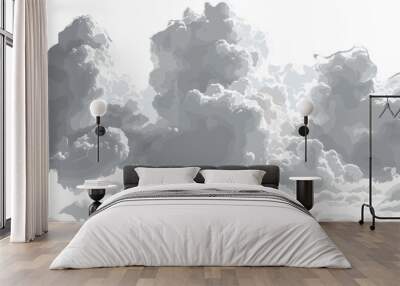 Clean White Cloud Cutouts - 3D Illustration with Transparent Backgrounds Wall mural