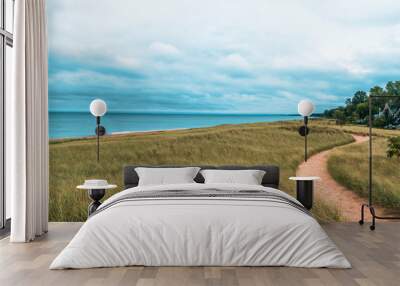 Dramatic landscape of lake michigan dunes and beach in New Buffalo Michigan Wall mural