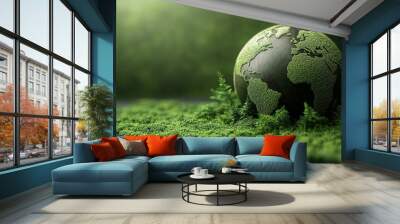 Earth Globe Covered in Green Moss and Lush Vegetation Wall mural