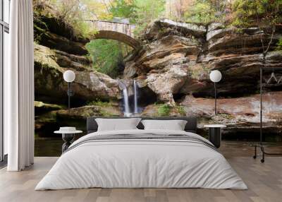 Bridge and Waterfall in Hocking Hills State Park, Ohio with Blur Effect Wall mural