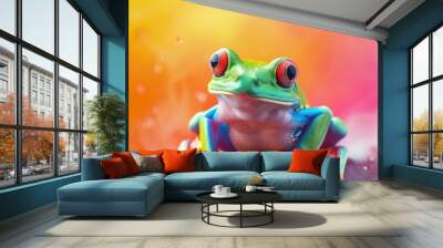 frog bright colorful and vibrant poster illustration Wall mural