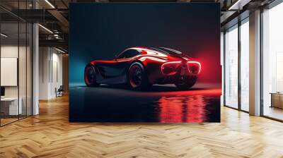 Generic and unbranded sport car on a dark background Wall mural