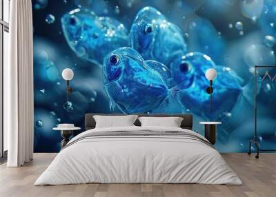 League of blue hearts fish. Ai generative Wall mural