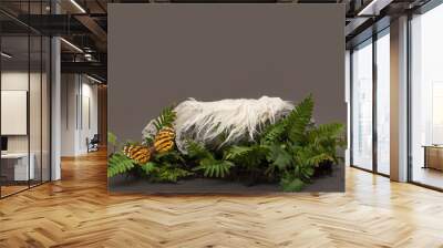 Newborn Digital Background Fur With Log and Fern Wall mural