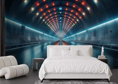 Rendering of 3D architectural tunnel on highway with empty asphalt road Wall mural