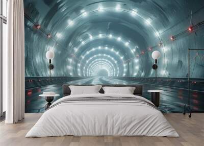 Rendering of 3D architectural tunnel on highway with empty asphalt road Wall mural