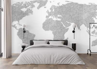 world map seamless vector dot texture individually drawn repeatable organic pattern swatch black dots on white background scalable Wall mural