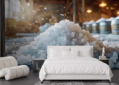 sea salt farm. pile of white salt. raw material of salt industrial. sodium chloride mineral. evapora Wall mural