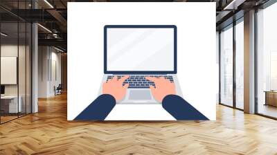 Hands are typing on the laptop keyboard. Using digital laptop. Vector flat illustration. Wall mural