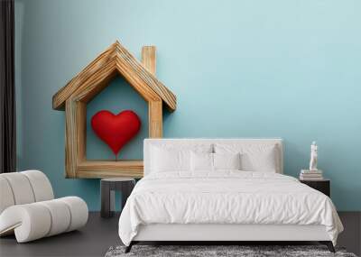 wooden house with red heart inside Wall mural