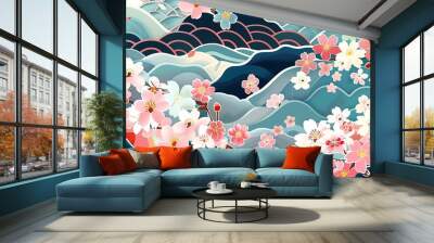 Japanese Pattern Design, Bright and Calming Traditional Japanese Art. Wall mural