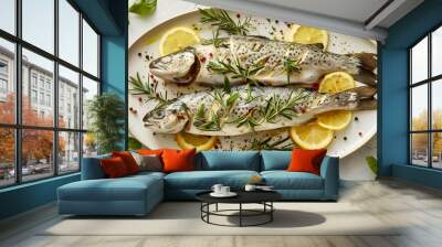 grilled trout with lemon and herbs Wall mural