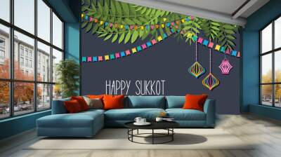 A Vector illustration of a Traditional Sukkah for the Jewish Holiday Sukkot . Hebrew greeting for happy sukkot. vector illustration Wall mural