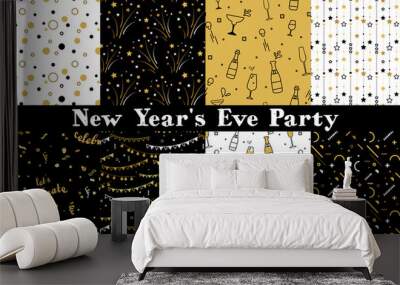 Collection of seamless pattern designs for celebrations , birthday and graduation party. In gold, white and black colors. Vector illustration Wall mural