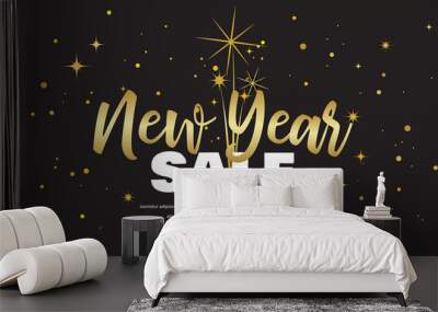 Happy New Year sale . vector illustration with Fireworks black Background. Vector Holiday Design for Premium Greeting Card, Party Invitation. Wall mural