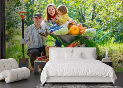 happy family harvests of apples Wall mural