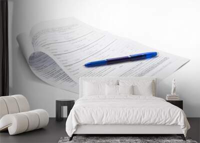 blue color pen on form document isolated on white background with clipping path. ready to use. Wall mural