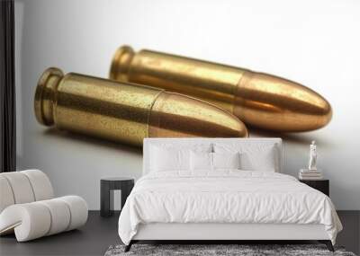 Bullets Isolated Ammunition Firearm Ammo Gun Rounds Metal Cartridges Military Object Pistol Hunting Brass Caliber Shells on White Background for Easy Editing Wall mural