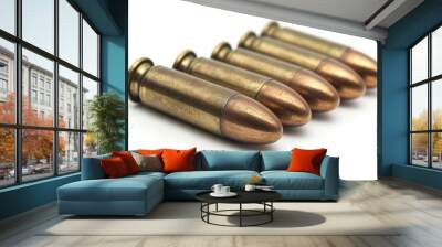 Bullets Isolated Ammunition Firearm Ammo Gun Rounds Metal Cartridges Military Object Pistol Hunting Brass Caliber Shells on White Background for Easy Editing Wall mural