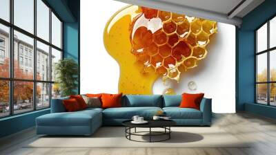 Honey Comb Drip Farm Fresh Food Close-up, Delicious Isolated Culinary Object, Tasty Organic Agriculture on White Background Wall mural