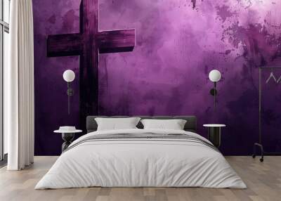 Purple Christian Faith Online Web Graphic Background, Christianity Church Biblical Design Wallpaper, Cross Jesus Christ of Nazareth Minimalist Art Backdrop Violet Color Bible Banner Wall mural