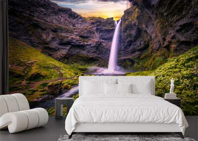 Amazing Iceland nature landscape. Popular touristic location Kvernufoss waterfall. Best famouse travel area. Scenic Image of Iceland. Iceland is one most popular country for landscape photographers Wall mural