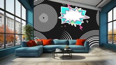 Seamless pattern with randomly placed stylized vinyl records and other decorative elements on a black background. Vector illustration Wall mural