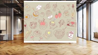 food line vintage illust set vector Wall mural