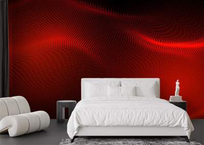 Abstract futuristic red wave with moving dots. Flow of particles with glitch effect. Ideal vector graphics for brochures, flyers, magazines, business cards and banners. Vector. Wall mural