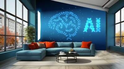 Artificial intelligence with brain abstract vector background, banner. Mobile smartphone and ai futuristic technology concept. Vector illustration. Wall mural